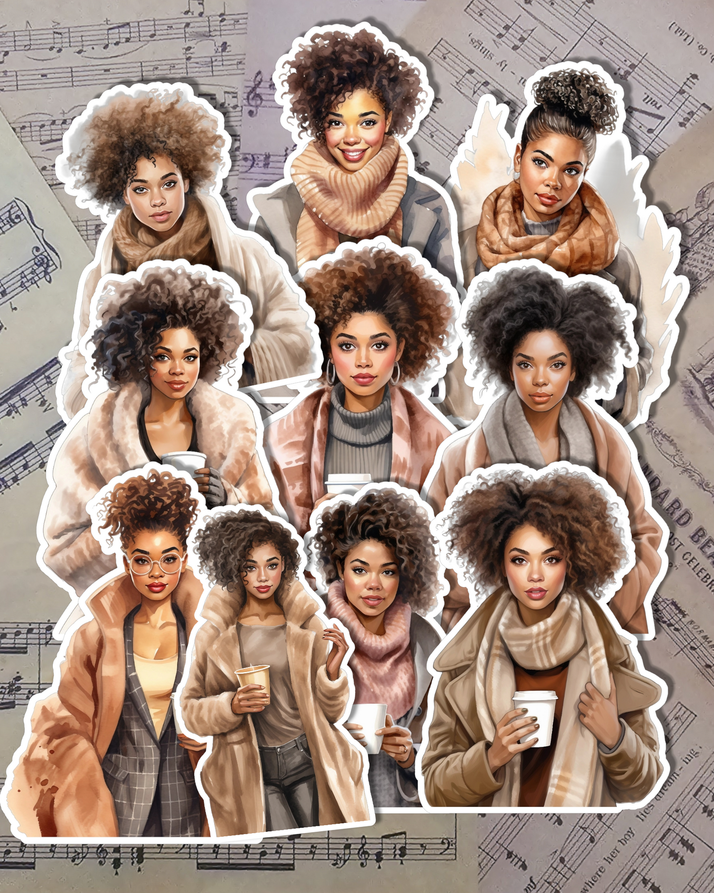 Lot de 10 cafés pour femmes afro-américaines pour la tenue d'un journal | Scrapbooking | Artisanat| Arts de la main ••