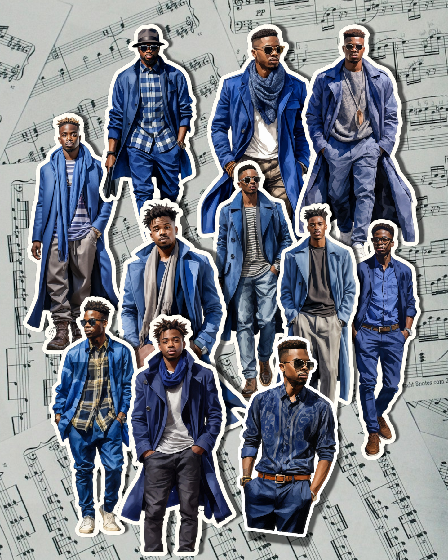 Set of 11 Awesome African American Bleu men for Journaling | Scrapbooking | Crafts| Hand Arts •