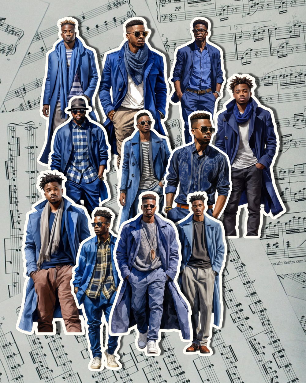 Lot de 11 superbes hommes bleus afro-américains pour journaling | Scrapbooking | Artisanat | Arts manuels •