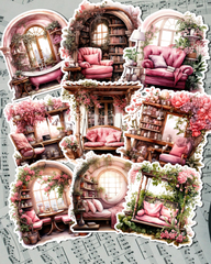 Lot de 9 grands autocollants Rose Cosy Corner pour la rédaction d'un journal, le scrapbooking, le bricolage, l'art de la main•