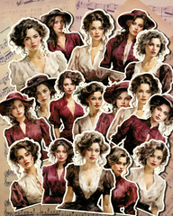 Lot d'autocollants vintage pour filles couleur sépia pour journal, scrapbooking et travaux manuels