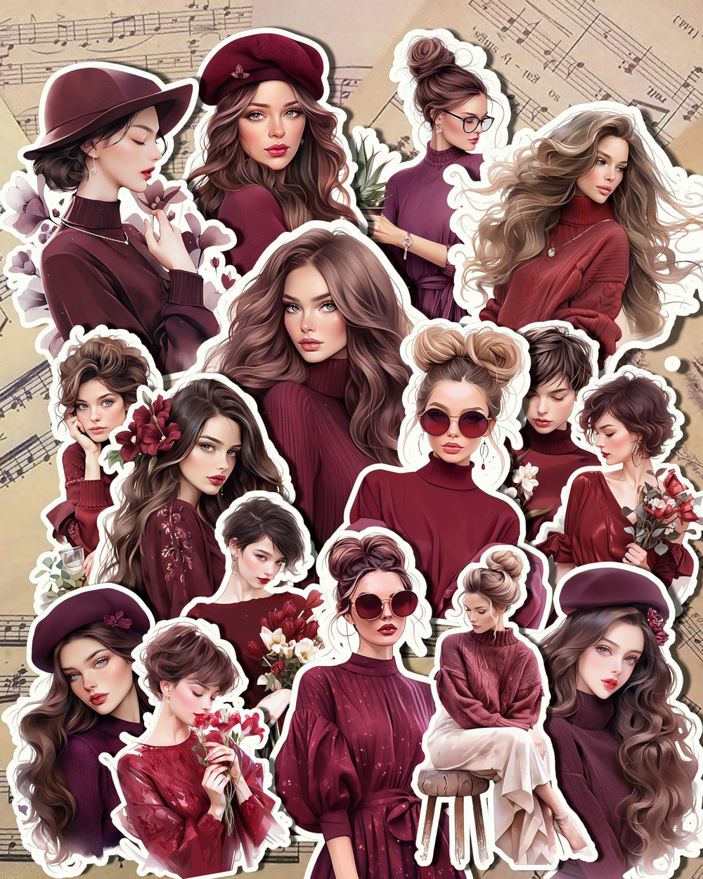 Lot de jolies filles bordeaux pour la rédaction d'un journal, le scrapbooking, les travaux manuels, les travaux manuels.