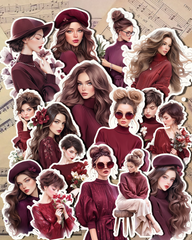 Lot de jolies filles bordeaux pour la rédaction d'un journal, le scrapbooking, les travaux manuels, les travaux manuels.