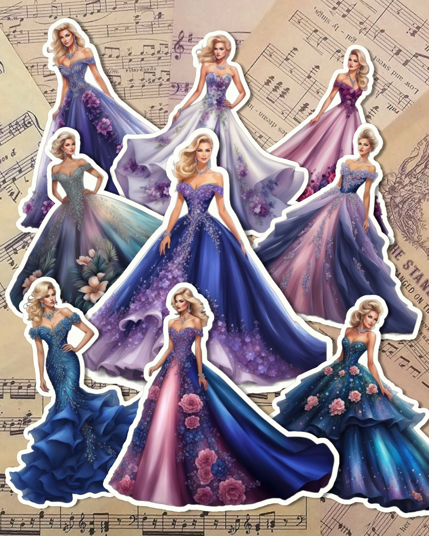 Lot of beautiful dress princess stickers for Journaling| Scrapbooking | Artisanat | Fait main .