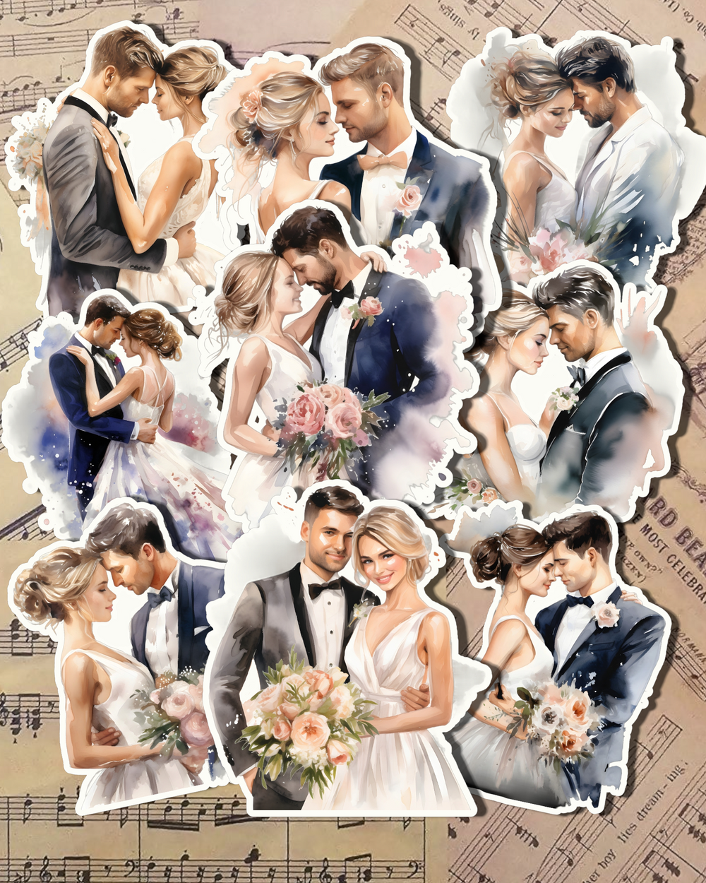 Ensemble de 9 mariages, mariages heureux, scrapbooking, travaux manuels, arts manuels.•