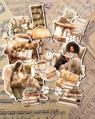 Ensemble de lecture vintage couleur sépia pour la journalisation, le scrapbooking, l'artisanat, les travaux manuels•