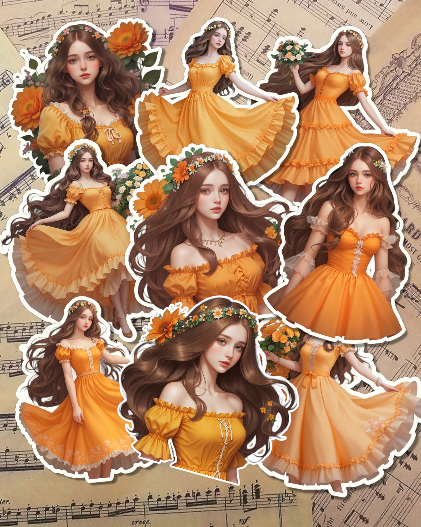 Lot de 9 belles filles oranges douces pour la rédaction d'un journal, le scrapbooking, l'artisanat, l'art de la main