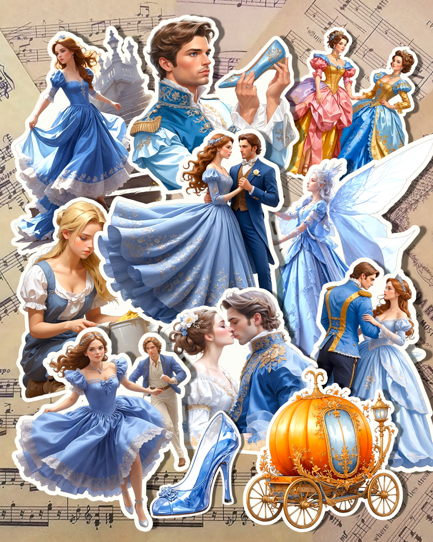 Lot de 11 stickers Cinderella for journaling| Scrapbooking | Crafts | Hand Arts •