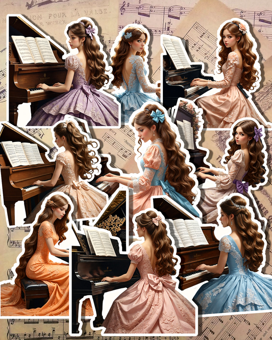 VINTAGE Set of playing piano Girl in lace diffrent color dresses for journaling| Scrapbooking | Crafts | HandArts •