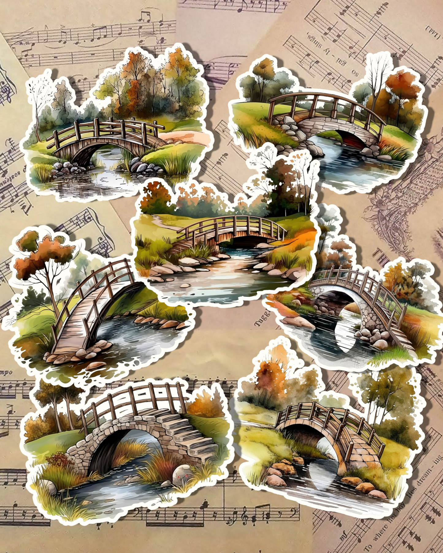 Set of 7 Garden Bridge for journaling, le scrapbooking, Crafts, HandArts•