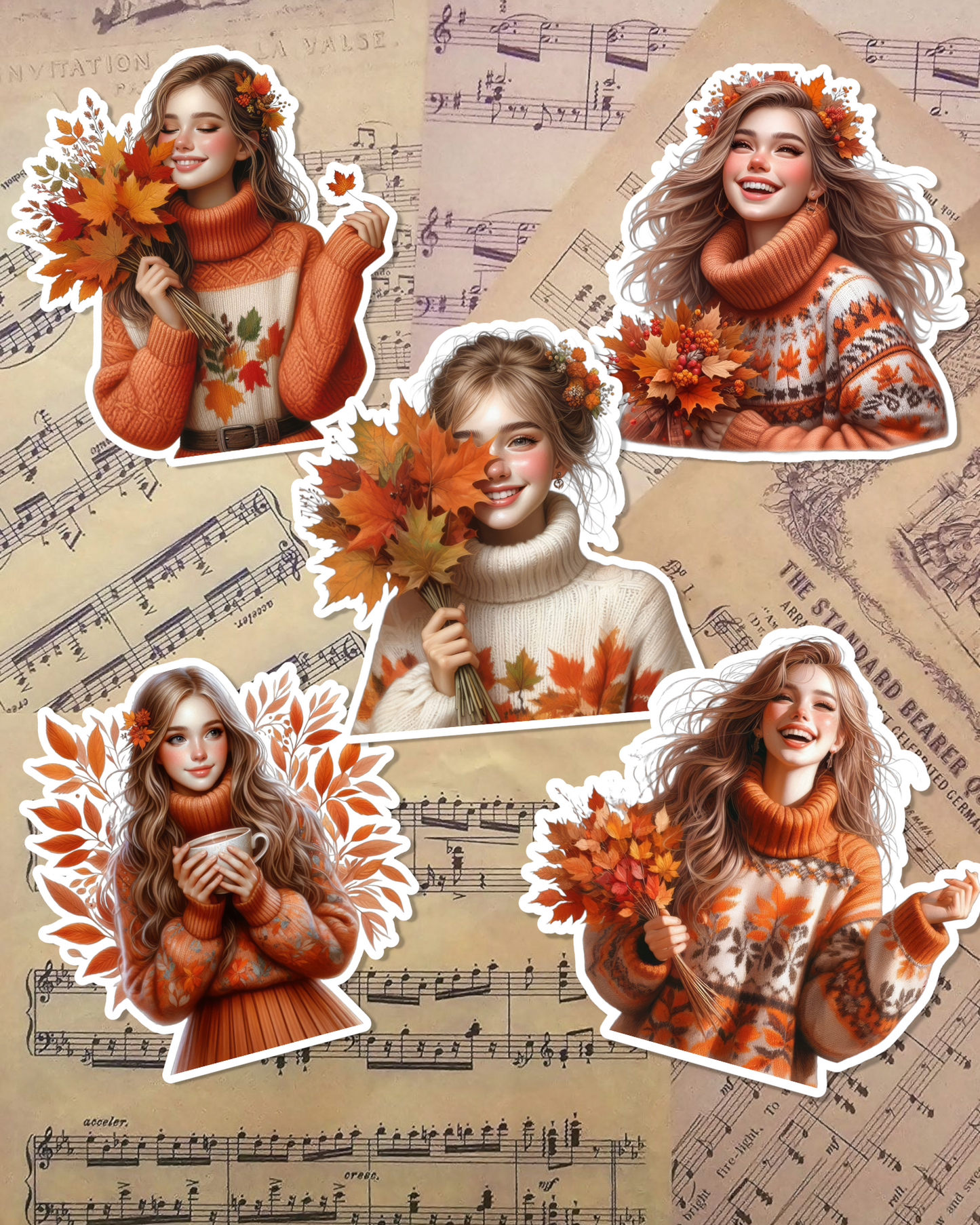 Set of Beautiful Autumn Girls for journaling , le scrapbooking, Crafts, HandArts.