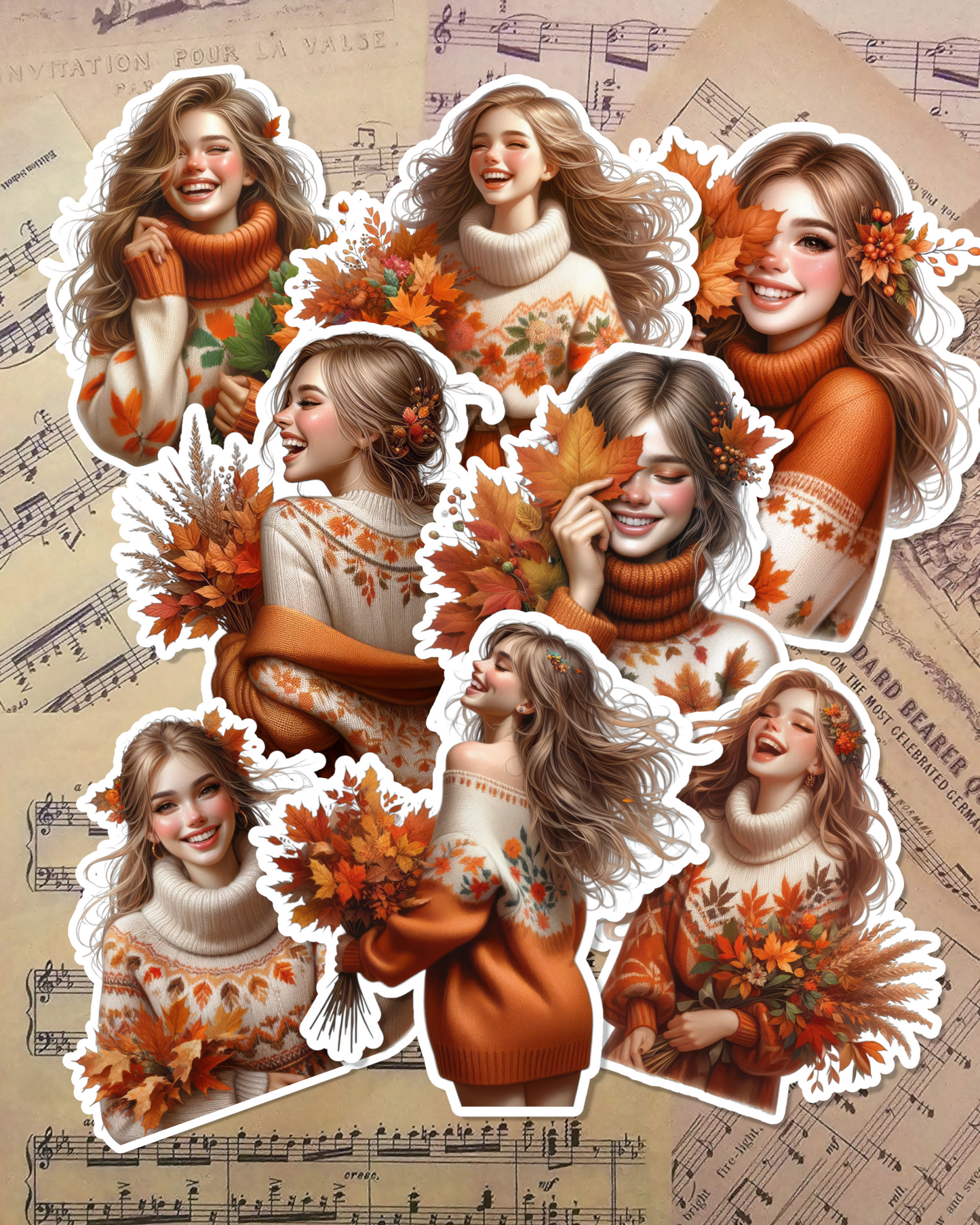 Set of Beautiful Autumn Girls for journaling , le scrapbooking, Crafts, HandArts.