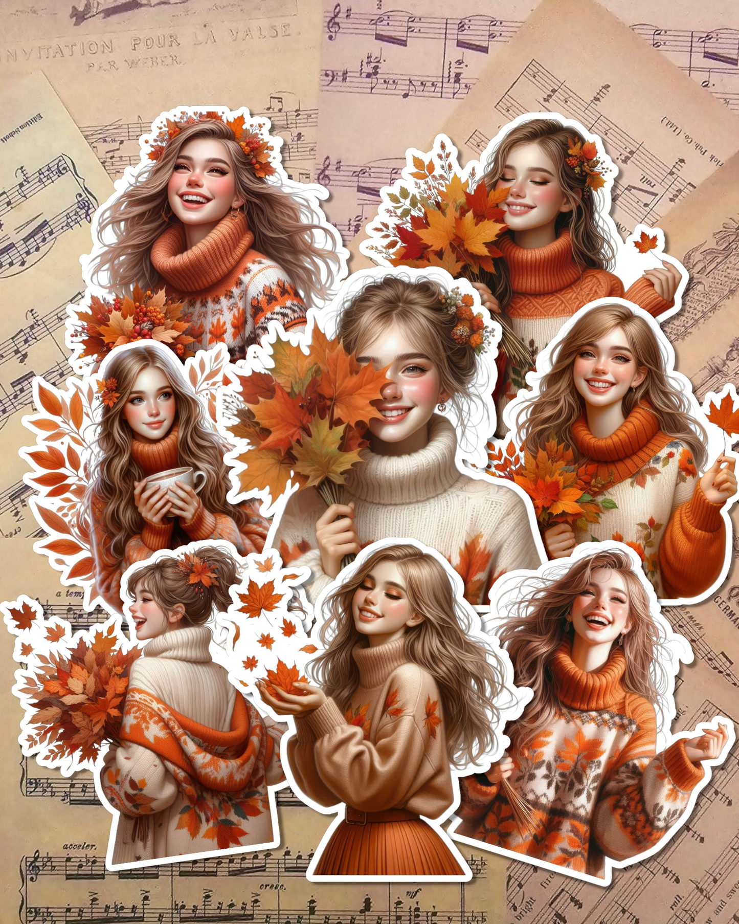 Set of Beautiful Autumn Girls for journaling , le scrapbooking, Crafts, HandArts.