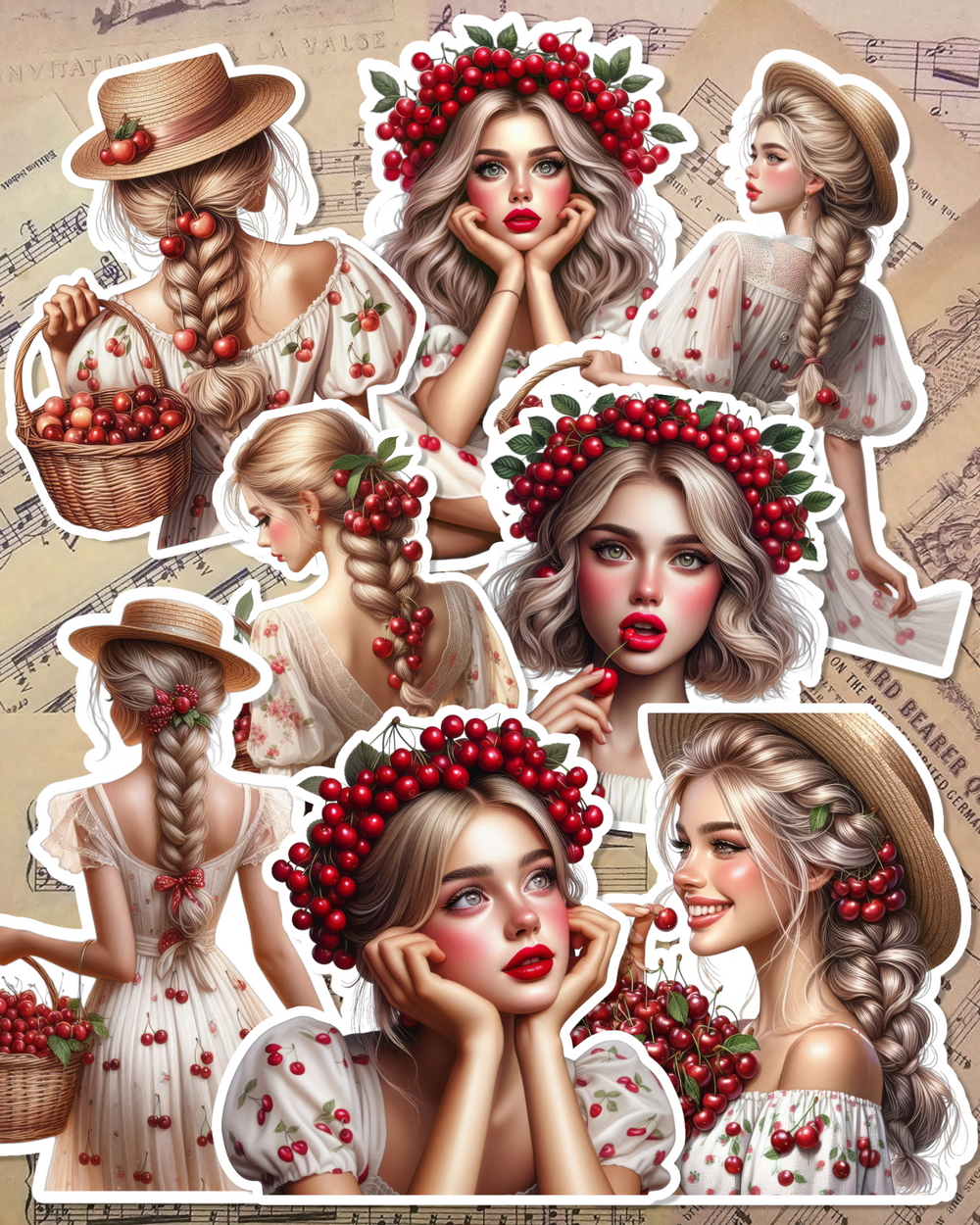 Ensemble de belles filles cerises pour le journaling, le scrapbooking, l'artisanat, les arts manuels.