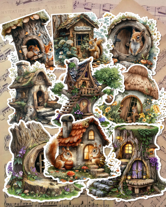 Set of 9 Squirrels house stickers forJournaling, Scrapbooking, Crafts, HandArts•