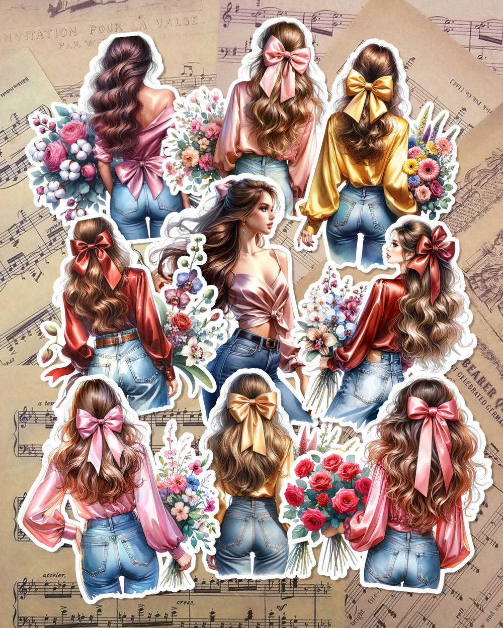 Ensemble de belles filles Bow pour le journaling, le scrapbooking, l'artisanat, les arts manuels.