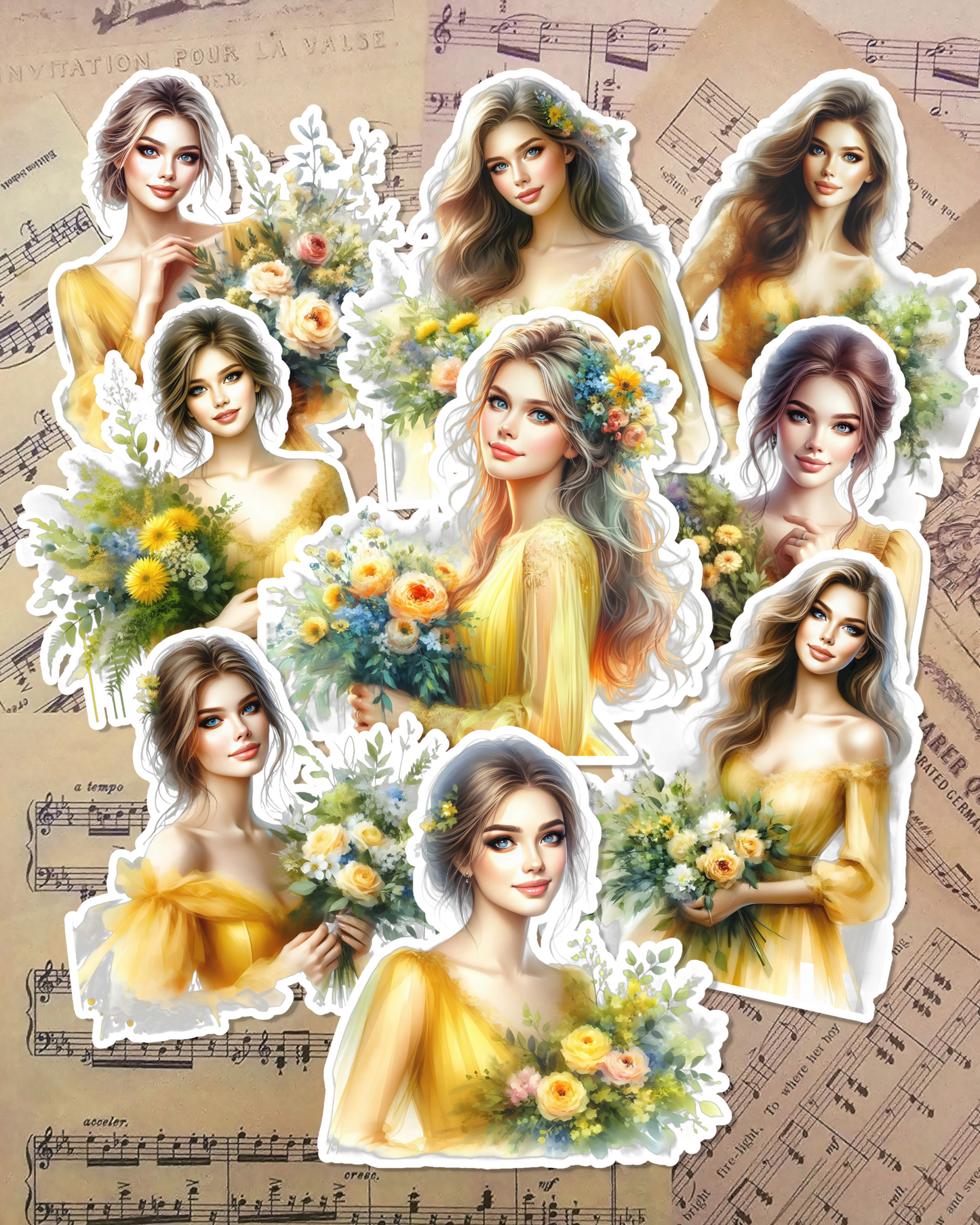 Set of Yellow Flower Girls for journaling , le scrapbooking, Crafts, HandArts•