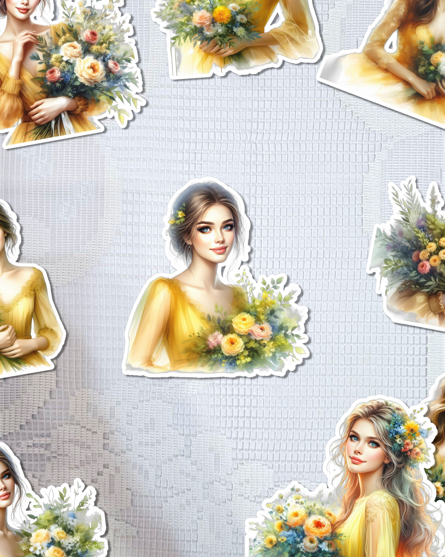 Set of Yellow Flower Girls for journaling , le scrapbooking, Crafts, HandArts•