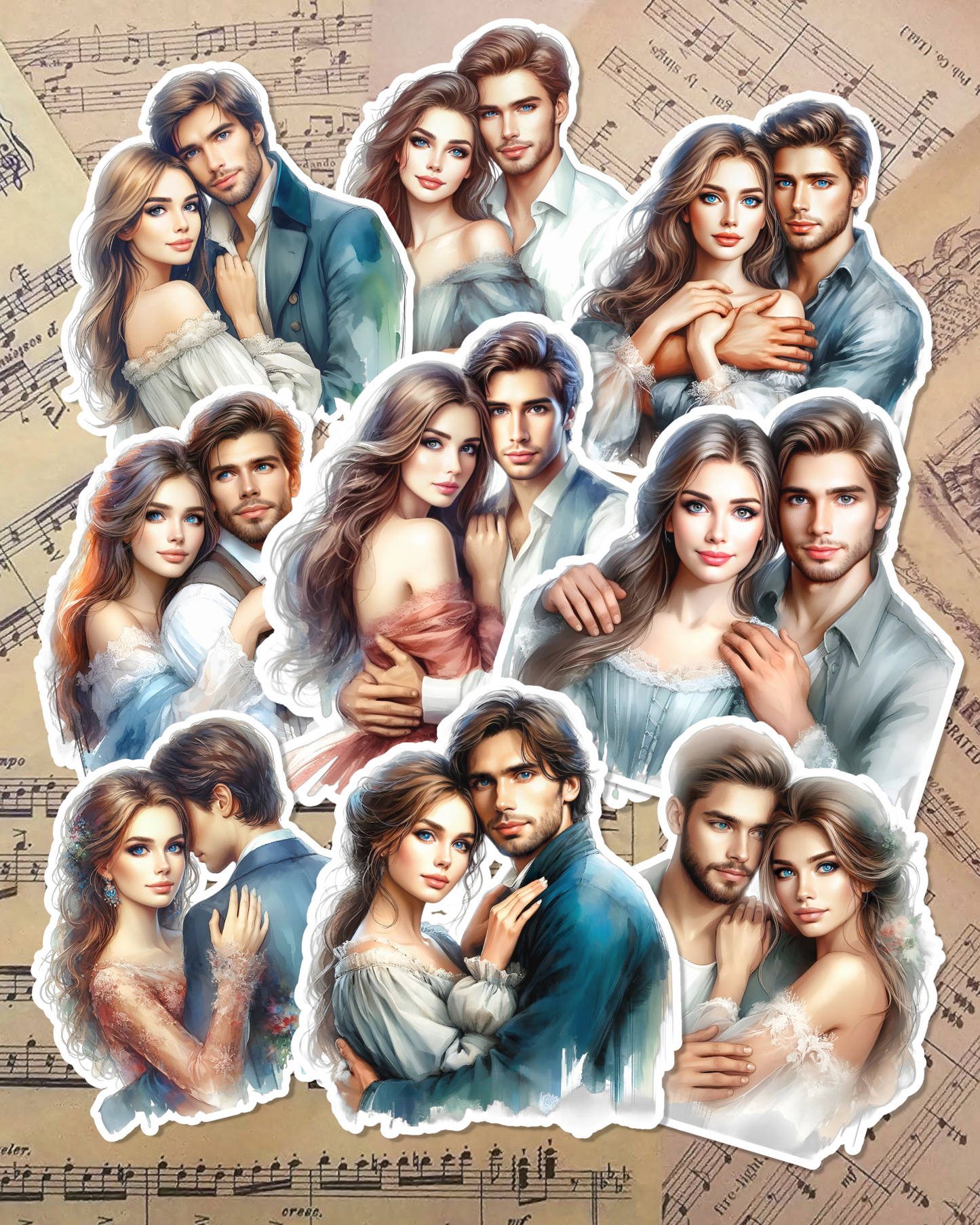 Set of 9 couple lovers antique colors for journaling, scrapbooking, crafts, HandArts•