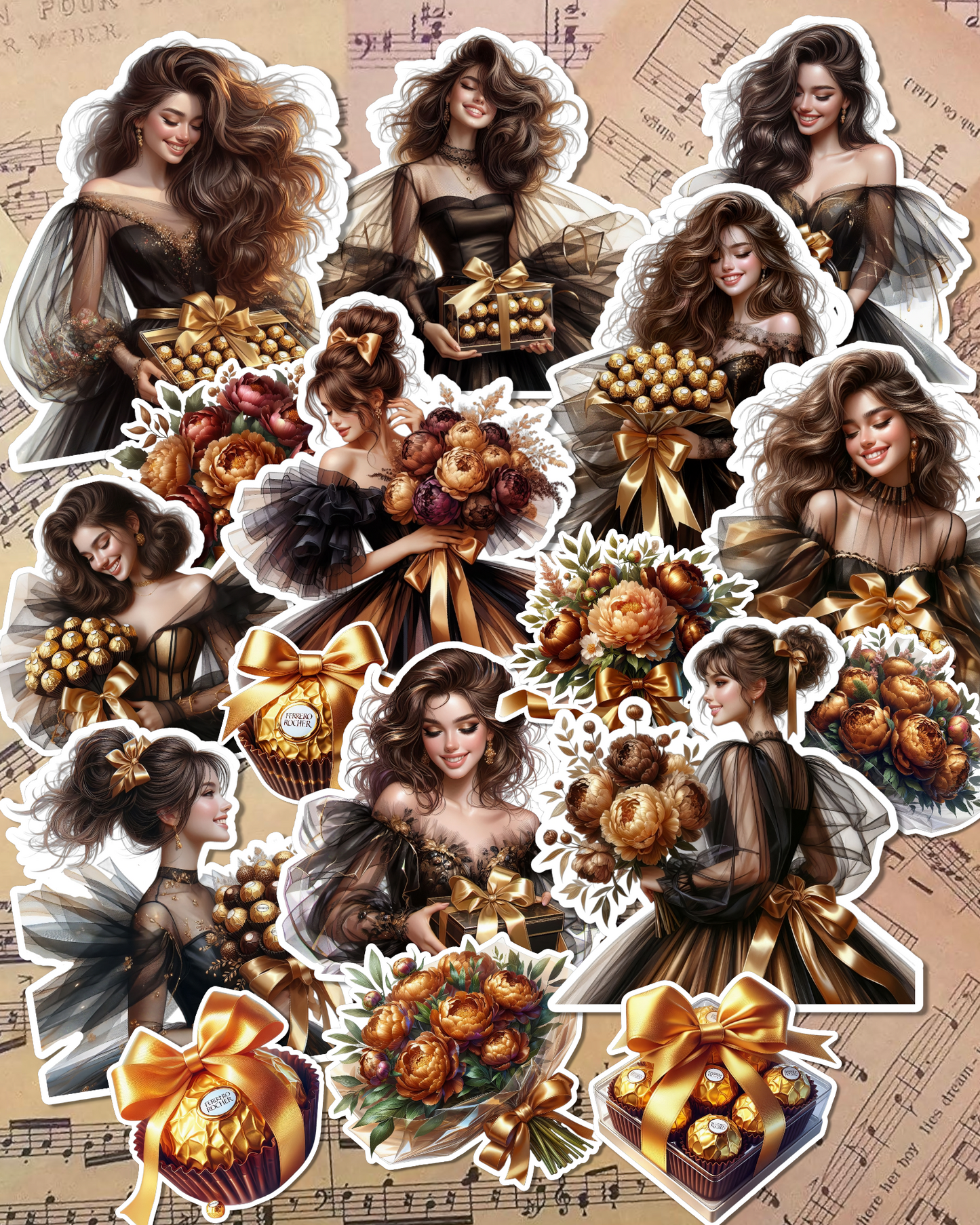 Lot de 17 stickers Chocolate Girl for journaling| Scrapbooking | Crafts| Hand Arts •
