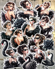 Lot de 17 stickers Black Swan classy Girl for journaling| Scrapbooking | Crafts| Hand Arts •