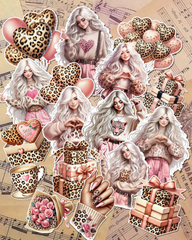 Lot de 17 stickers lovely leopard Girl for journaling| Scrapbooking | Crafts| Hand Arts •