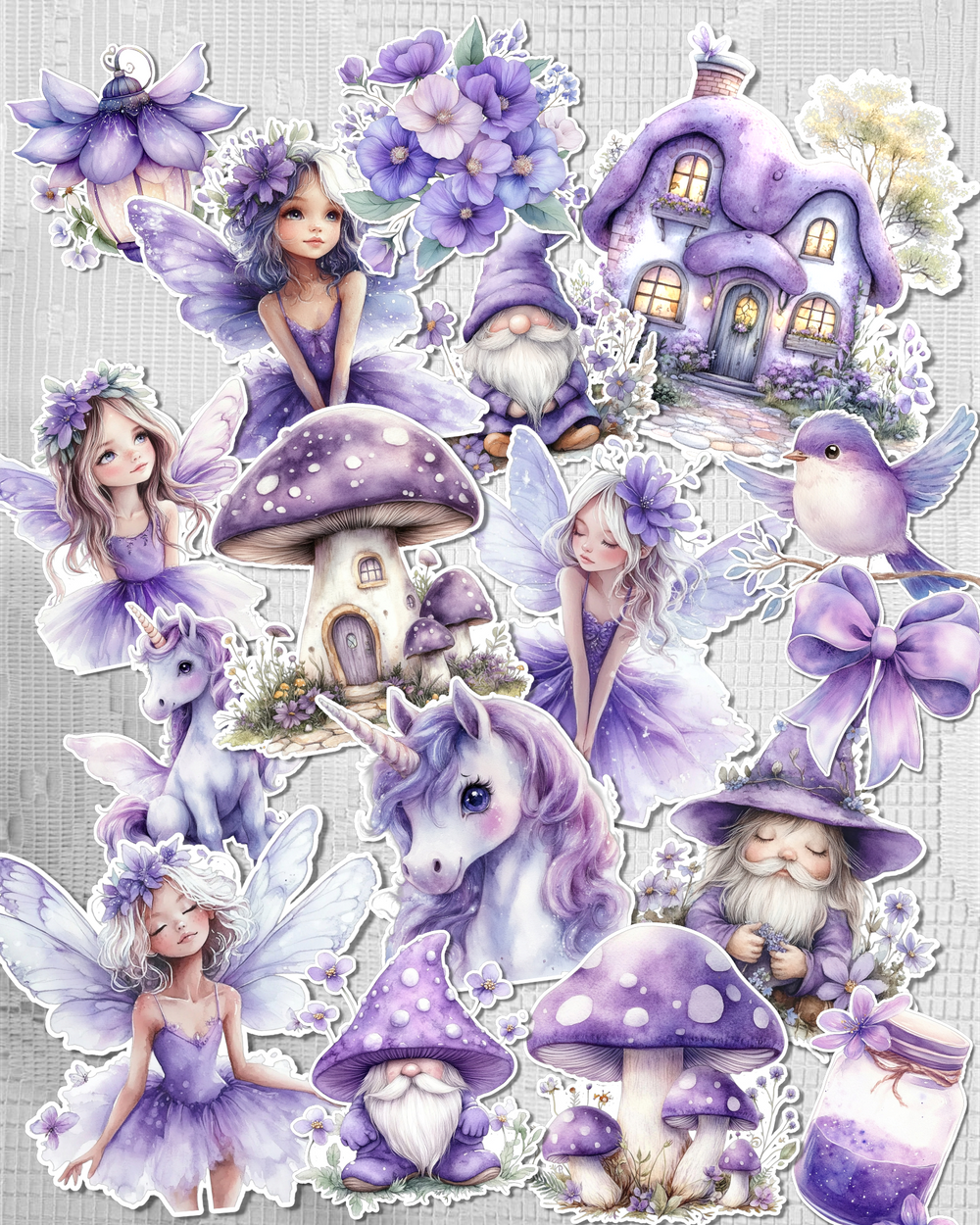Lot de 17 stickers fairy purple set for journaling| Scrapbooking | Crafts| Hand Arts •