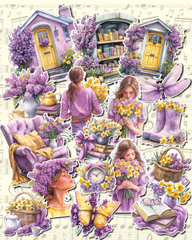 Lot de 17 stickers lovely yellow purple spring for journaling| Scrapbooking | Crafts| Hand Arts •