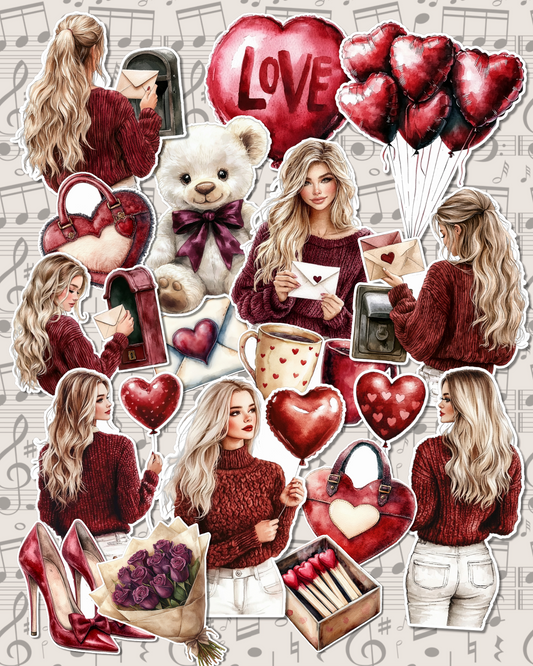 Lot de 17 stickers Redwine valentine set for journaling| Scrapbooking | Crafts| Hand Arts •