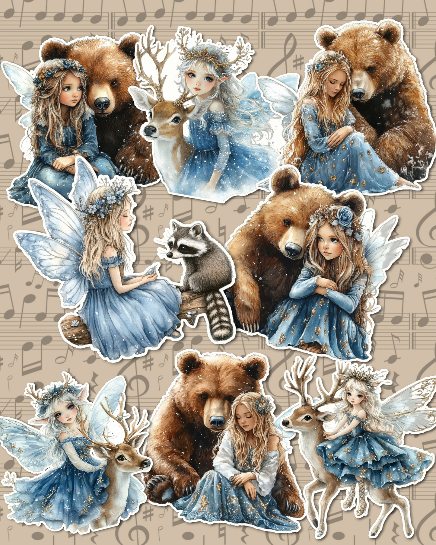 Lot of Fairy girls with animals for journaling, Scrapbooking, Crafts, HandArts•