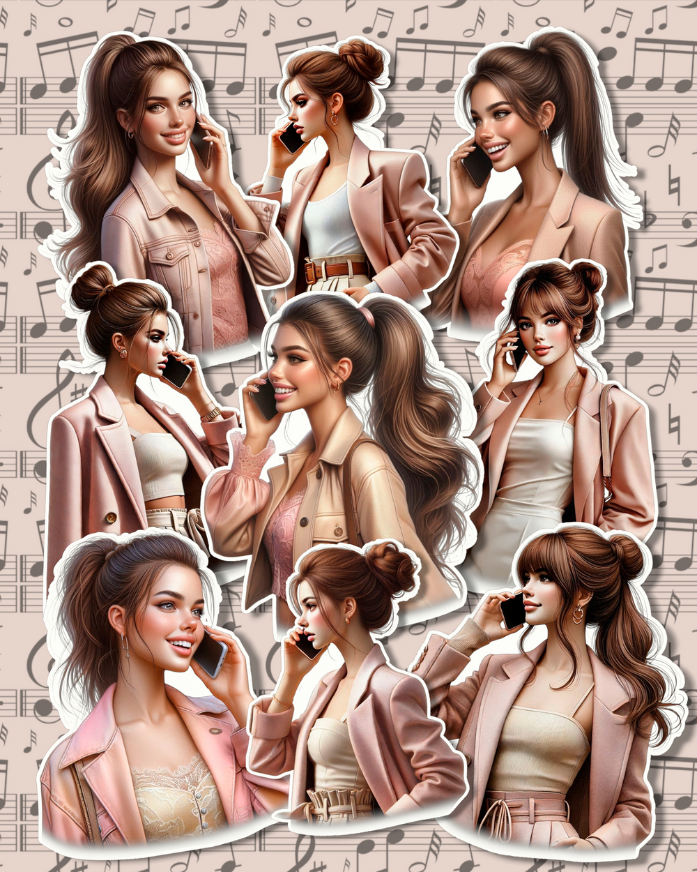 Set of 9 talking girl on phones for journaling| Scrapbooking | Crafts | HandArts •