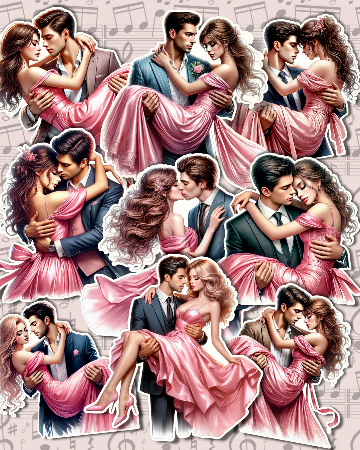 Set of 9 couple Gentle man carrying his girl for valentine for Journaling, scrapbooking, Crafts, HandArts.