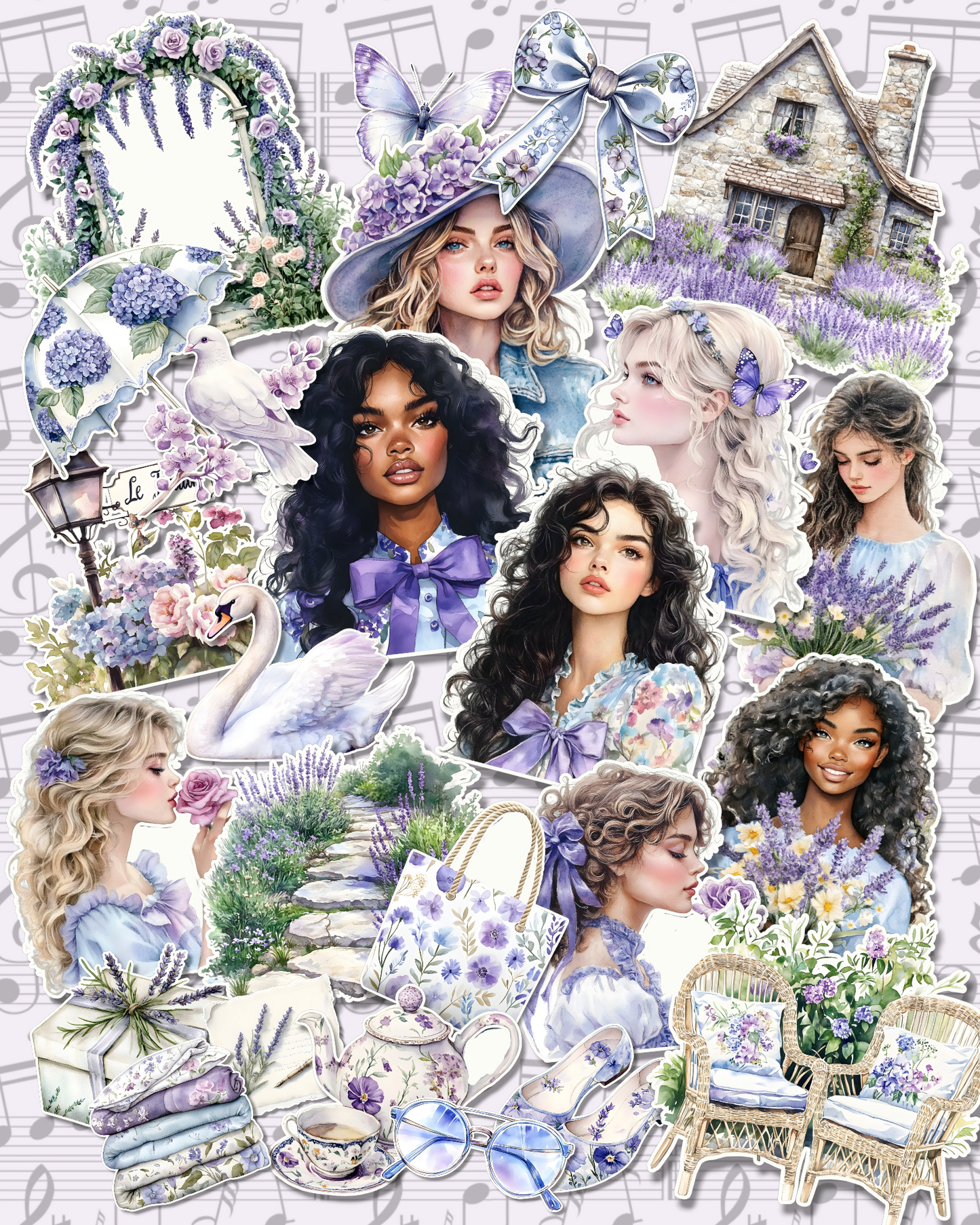 Lot of 25 Spring lavender life  for journaling| Scrapbooking | Crafts| Hand Arts •