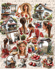 Lot de 17 stickers of Village life and making jam in spring for journaling| Scrapbooking | Crafts| Hand Arts •