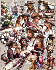 Lot de 25 Stickers Burghandy Pirate for journaling , scrapbooking, Crafts, HandArts .