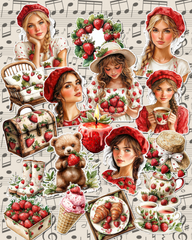 Lot de 17 stickers Strewberry spring for journaling| Scrapbooking | Crafts| Hand Arts •