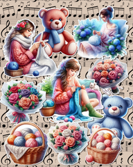 Set of Spring modern sewing  for journaling, Scrapbooking, Crafts,Hand Arts.