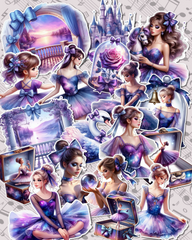 Set of 17 of enchanting galaxy ballerina stickers for journaling| Scrapbooking | Crafts| Hand Arts •