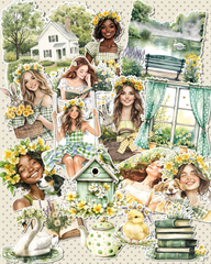 Lot de 17 stickers green spring for journaling| Scrapbooking | Crafts| Hand Arts •