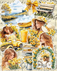 Lot de 17 stickers Yellow spring for journaling| Scrapbooking | Crafts| Hand Arts •