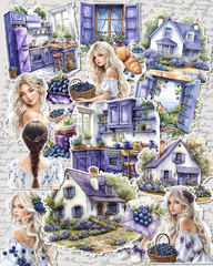 Purple-themed girl & succulent 17 sticker set cottage charm and blueberry magic for journaling| Scrapbooking | Crafts| Hand Arts •
