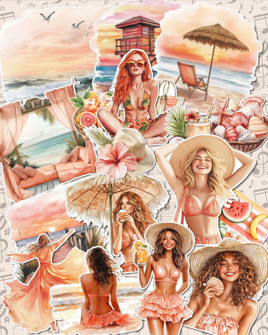 Set of 17 Capture the essence of summer with  beachy and sea vibes stickers – for journaling | Scrapbooking | Crafts | Hand Arts •