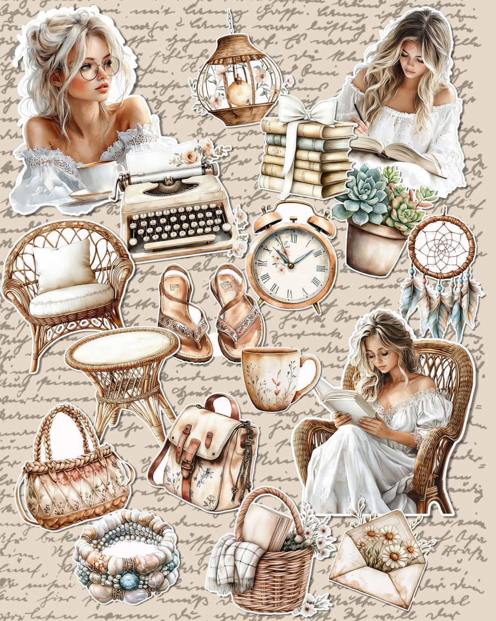 Set of 17 cozy vintage charm dreamy aesthetic stickers – for journaling | Scrapbooking | Crafts | Hand Arts •