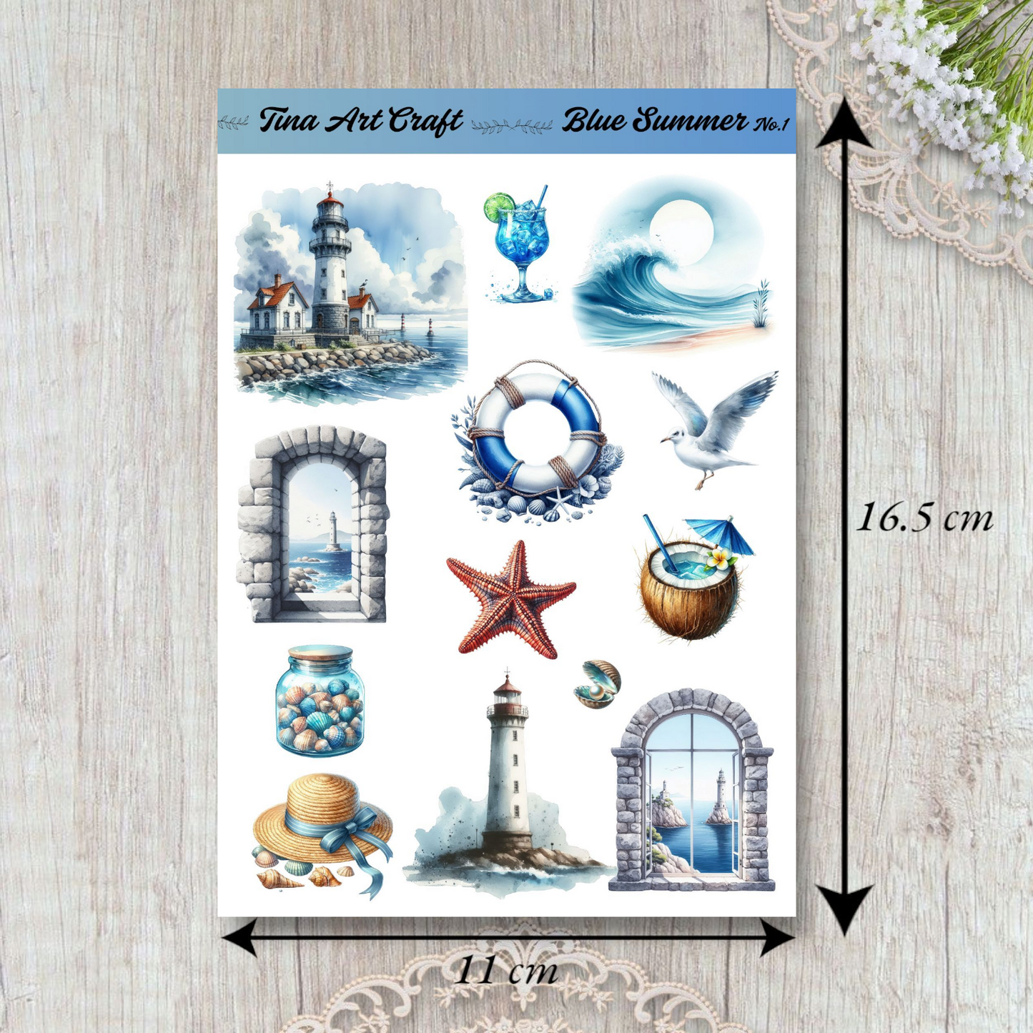 Elegant sticker set inspired by the sea, featuring pastel tones, dreamy girls, and coastal elements – ideal for journaling, scrapbooking.