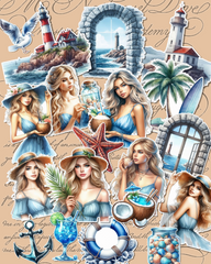 Set of 17 dreamy summer beach stickers for Journaling| Scrapbooking | Crafts| Hand Arts •