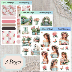Pastel Spring” Sticker Sheet – 3 Pages of Dreamy Elegance for journaling| Scrapbooking | Crafts| Hand Arts •