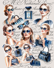 Inspired by Sephora chic – elegant blue-striped fashion girls stickers for journaling, Scrapbooking, Crafts HandArts.