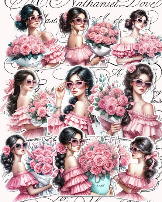 Lot of elegant pink girl stickers for journaling, Scrapbooking, Crafts, HandArts•