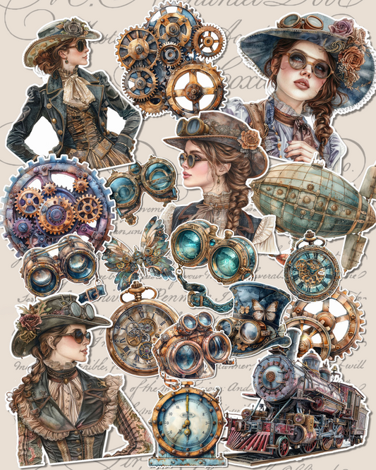 Set of 17 steampunk sticker collection –for journaling | Scrapbooking | Crafts | HandArts.