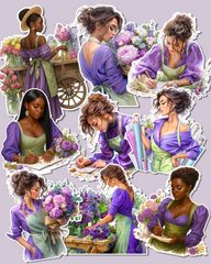 Set of Beautiful floral girl stickers  for journaling , le scrapbooking, Crafts, HandArts.